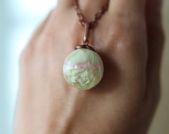 Green Peony Pendant Floral Jewelry Realistic Flower Floral Necklace Green Peony Necklace Rose Necklace Flower Jewelry Green Flower Necklace
