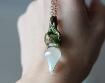 Hand Sculpted Polymer Clay Necklace Glass Pendant Fairy Bottle Necklace Witch Woodland Fantasy Fairytale Elven Elvish Jewelry GITD