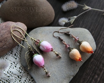 Roses Earrings Hints Of Nature Earrings Fairy Autumn Earrings Green Witch Outfit Forest Nymph Jewelry Woodland Spirit Jewellery Elven Forest