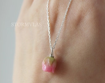 The Glowing Rose Necklace Sterling Silver Pendant Pink Rose Necklace Light Flower Magical Glow Flower Necklace GITD Rainy Blue Rose Peony