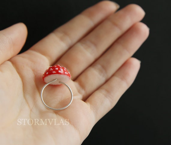Mushroom Ring Polymer Clay Ring Forets Ring Amanita Mushroom Ring