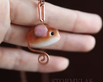Mouse Pendant Totem Necklace Mouse Mice Jewelry Animal Lover Jewelry Polymer Clay Animal Jewelry Cute Pendant