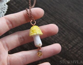 Yellow mushroom Handmade Amanita Mushrooms Pendant Fairy mushrooms Necklace Mushrooms jewelry Pendant Yellow Amanita Necklace pendants