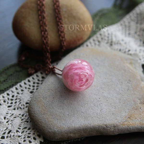 Pink Peony Pendant Floral Jewelry Realistic Flower Floral Necklace Pink Peony Necklace Rose Necklace Flower Jewelry Pink Flower Necklace