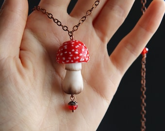 Mushroom Pendant Amanita Necklace Witch Craft Forest Jewelry Magic Jewelry Amanita Pendant Red Mushroom Gift