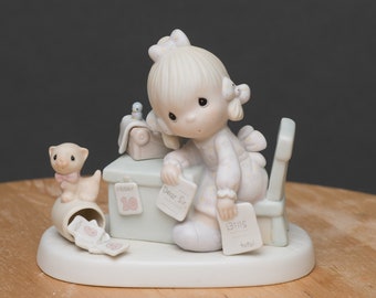 1982  Precious Memories of Yesterday "Praise The Lord Anyhow" By Jonathan & David Enesco Imports Little Girl With Pets Figurine