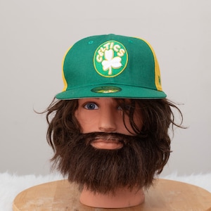 Boston Celtics New Era Colorblock Green, Yellow and  White Fitted Baseball Cap, Size 7 and a half Made in the USA Y2K 100% Wool