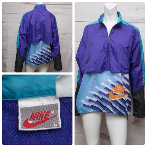Nike Vintage Purple Orange Anorak Tennis Pullover… - image 1