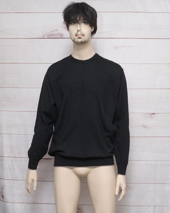 Brioni, Brioni Neiman Marcus Men's Size XXL Black Tan Trimmed 100% Extra Fine Wool Sweater Made in Italy 2XL