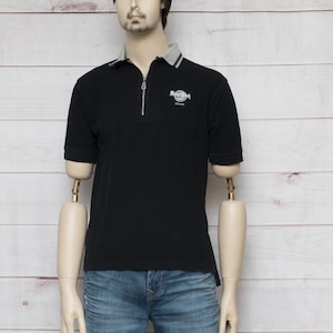 Vintage Hard Rock Cafe DENVER Black Gray Zip Short Sleeve Polo Shirt Size MEDIUM Made in the USA Rock & Roll