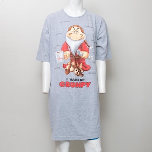 Y2K Vintage Disney Grumpy: I Wake Up Grumpy Night Gown | Night Shirt One Size Gray Graphic Shirt | Seven Dwarfs Shirt