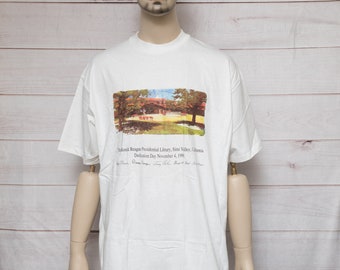 Ronald Reagan November 1991 Presidential Library Dedication Simi Valley, California White Graphic T-Shirt Made in the USA