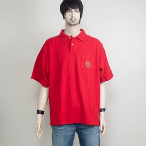 1990s Polo by Ralph Lauren Men&#39;s Red Size XL Short Sleeve Polo Shirt, Y2K Polo Ralph Lauren Embroidered Shirt, Pocket