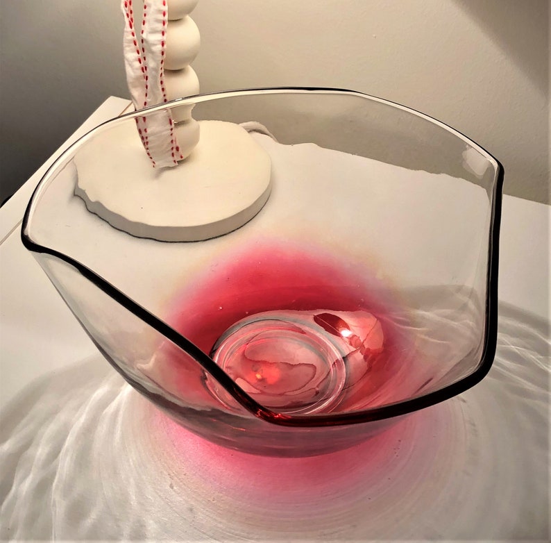 Deco Style Large Glass Fluted Bowl Pink Translucent Base Etsy