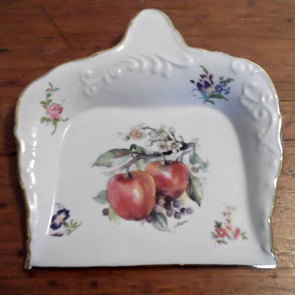 BAUM Bros ~*~FORMALITIES ~*~ Porcelain BUTLER Tray ~*~ Fruit & Floral Design ~*~ Crumb Catcher ~*~ 1960s ~*~ Embossed Edges ~*~ Gilted Edges