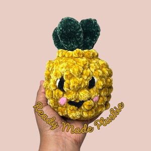 Pineapple Plushie, Handmade Crocheted Pineapple Soft Toy, Cute Gift with Card, Pineapple Sticker, Self Care Emotional Support Gift