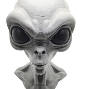 Large Alien Bust Sculpture 12.5&quot; Detailed Grey Martian Head Sci-Fi Decor Statue