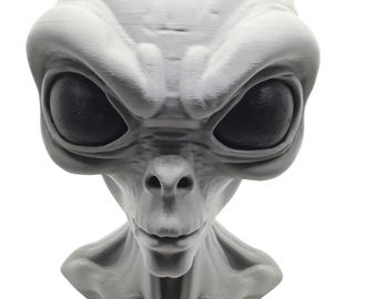 Large Alien Bust Sculpture 12.5" Detailed Grey Martian Head Sci-Fi Decor Statue