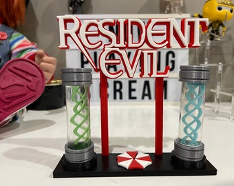 Resident Evil Umbrella Corporation T-Virus Props With Multi- Color VIal Display Sign!  TVirus