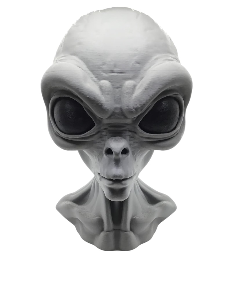 Large Alien Bust Sculpture 12.5" Detailed Grey Martian Head Sci-fi ...