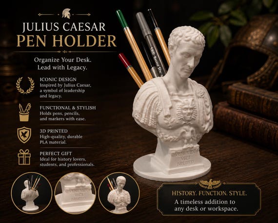 Julius Caesar Ides of March Pen / Pencil Holder Sculpture Desktop Organizer