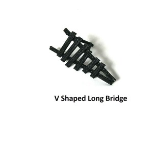 May include: A black plastic V-shaped long bridge model. The bridge is made of multiple horizontal slats.