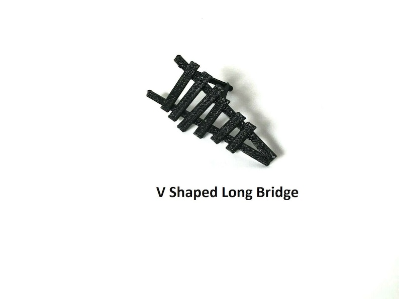 May include: A black plastic V-shaped long bridge model. The bridge is made of multiple horizontal slats.
