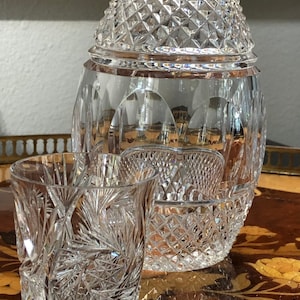 Vintage American Brilliant Cut Crystal Decanter with Shot Glass