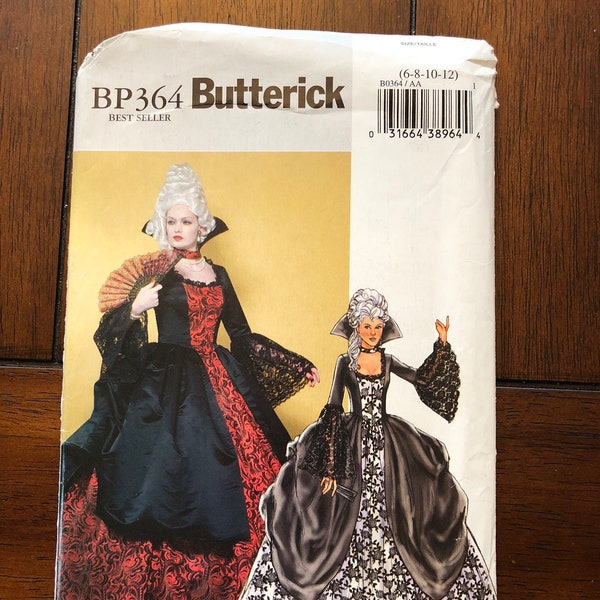 Butterick Pattern BP364 Size 6, 10, 12, Gothic, vampire Marie Antoinette style dress pattern