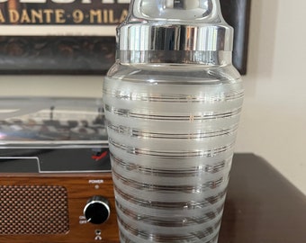 A Vintage chrome & glass cocktail Martini shaker with etched glass