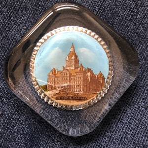 Vintage Paperweight Hand painted New York State capital building in Albany.