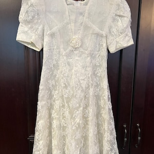 Vintage Jessica McClintock White Lace Dress - Sailor Collar, Size 12