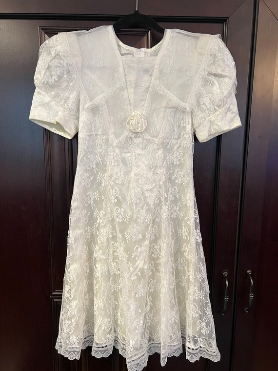 Vintage Jessica McClintock girls white lace dress… - image 1