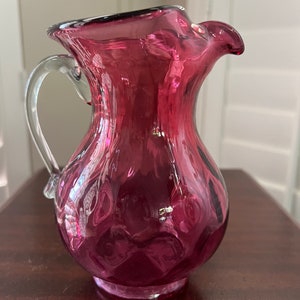 FENTON vintage Glass cranberry color coin dot design pitcher