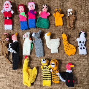 17 handmade knitted finger puppets