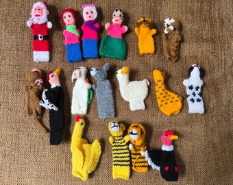 17 handmade knitted finger puppets