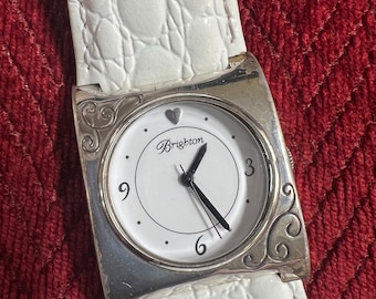 Brighton Traverse  working silver color watch with white leather band