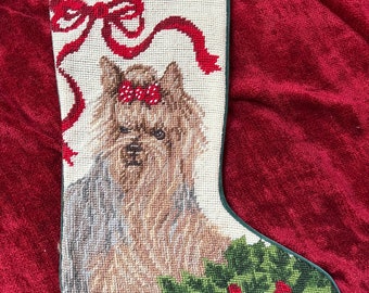 Yorkie Needlepoint Christmas stocking Stocking 17”long