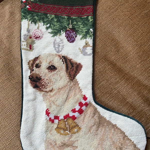 Yellow Labrador Needlepoint Christmas stocking Stocking 17”long