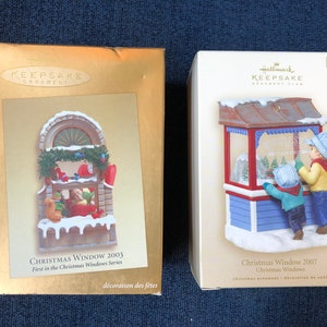 Set of 2 Hallmark Keepsake ornaments: Christmas Window first and fifth in series 2003/2007