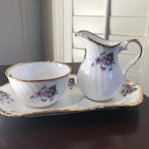 Rosina fine bone China made in England Cream and sugar bowl. Violets pattern