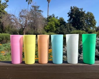 Vintage Tupperware tumblers set of 6 pink green sherbet color 14 ounce Tupperware