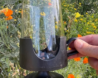 Vintage set of 4 Glas Snap cups by Corning 1970s black plastic with glass for hot or cold drinks