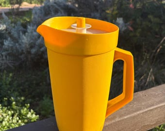 Vintage Tupperware drinks pitcher plastic two piece for cold drinks 1970’s happy sunny yellow