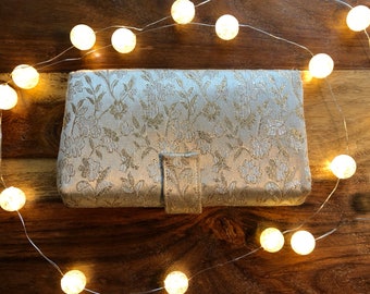 Vintage gold brocade Morris Moskowitz handbag cluth 1960's button snap