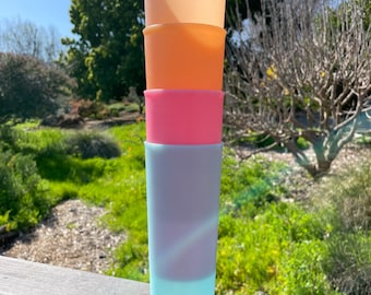 Vintage Tupperware tumblers set of 4 pink green sherbet color 14 ounce Tupperware