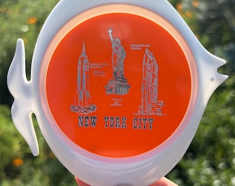 Vintage plastic coasters New York retro colorful fish