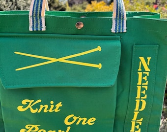 Vintage green shoulder bag for knitting 1980’s style