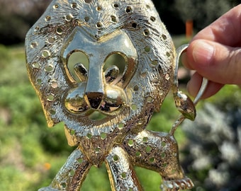 Vintage Torino Lion earring tree gold metal 1970’s jewelry organizer