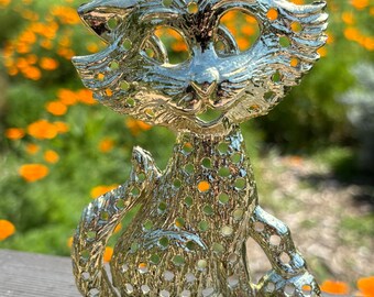 Vintage Torino cat earring tree gold metal 1970’s jewelry organizer